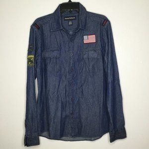 COURAGE CLOTHING CO. Women's Denim Long Sleeve Shirt Size Large Patches USA